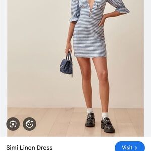 Reformation Blue and White Simi Linen Mini Dress